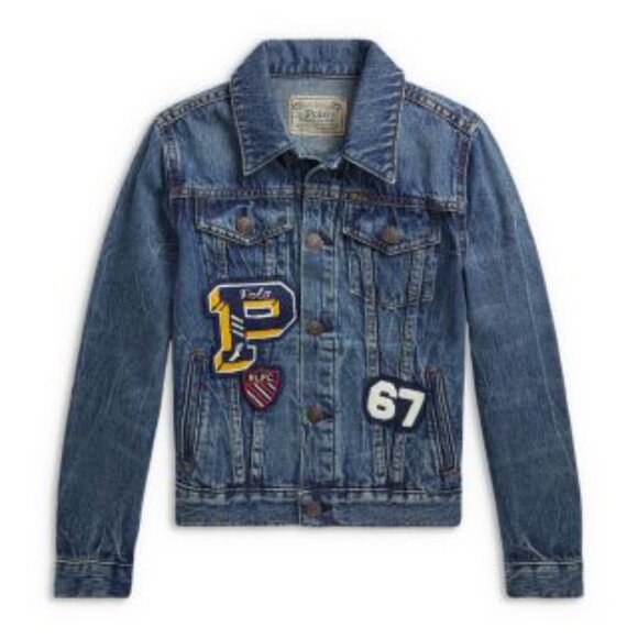 Polo Ralph Lauren Little Girls Letterman Patches Denim Trucker Jean Jacket 5 - Picture 2 of 3